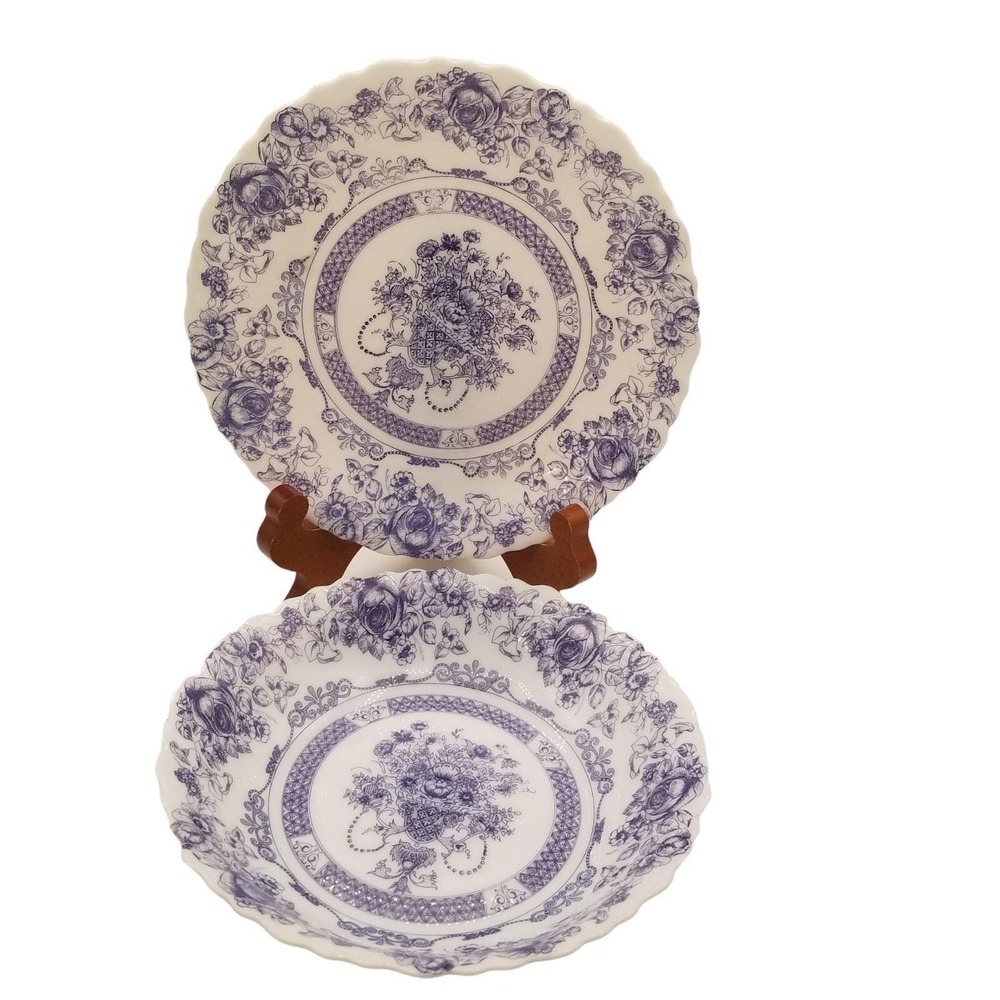 Arcopal France Honorine Vintage Salad Plate Coupe Bowl Scallop Edge Blue